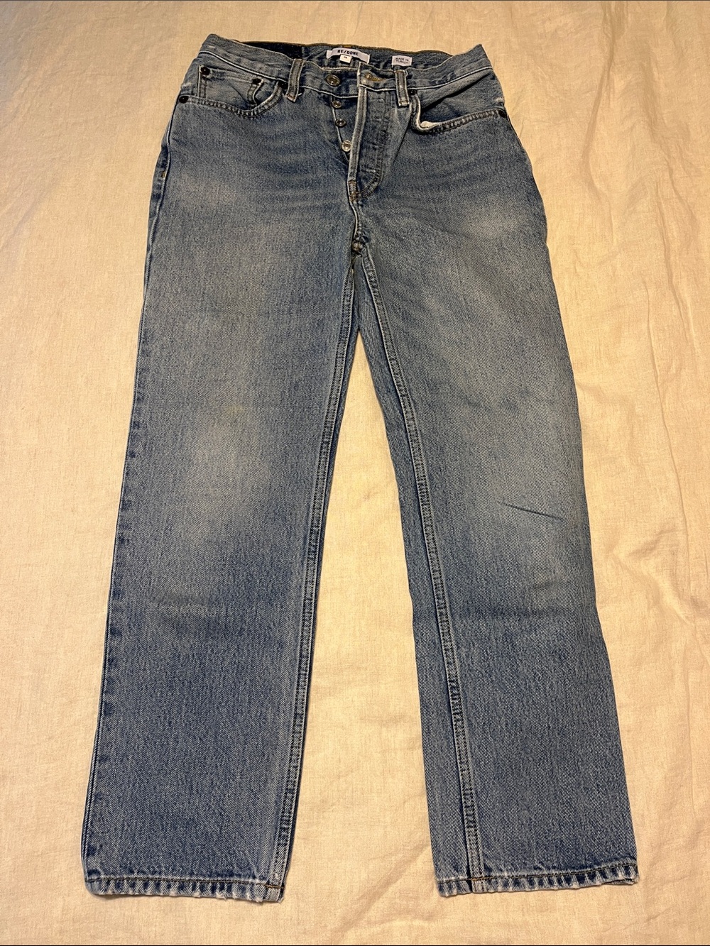 Re/Done Jeans Womens 26 High Rise Stovepipe Button Fly Jeans Ankle Fit